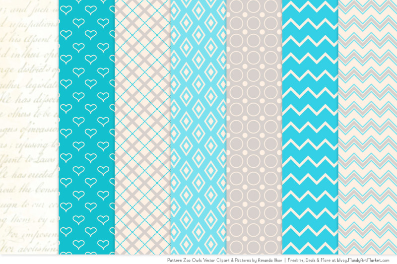 pattern-zoo-vector-owls-clipart-and-digital-papers-in-tropical-blue
