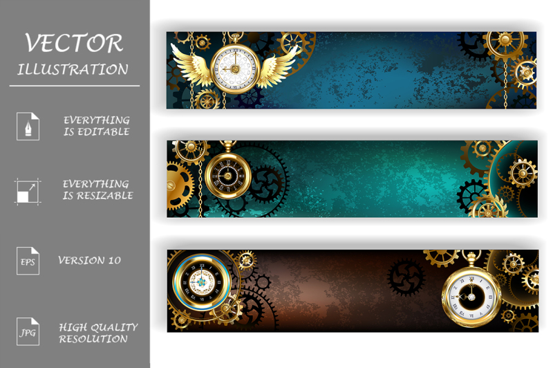 three-banners-with-clock-steampunk