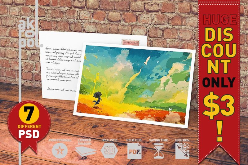 Free 7-Postcard & Invitation Mock-up (PSD Mockups)