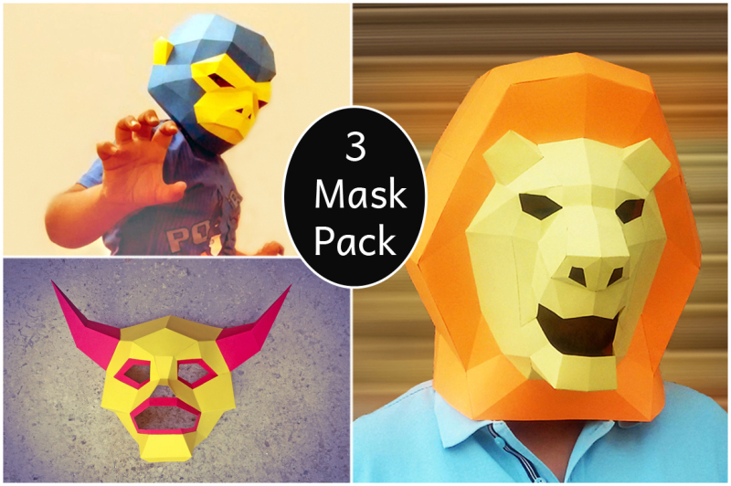 DIY 3 Party Mask Pack -3d papercfrats SVG PNG EPS DXF File