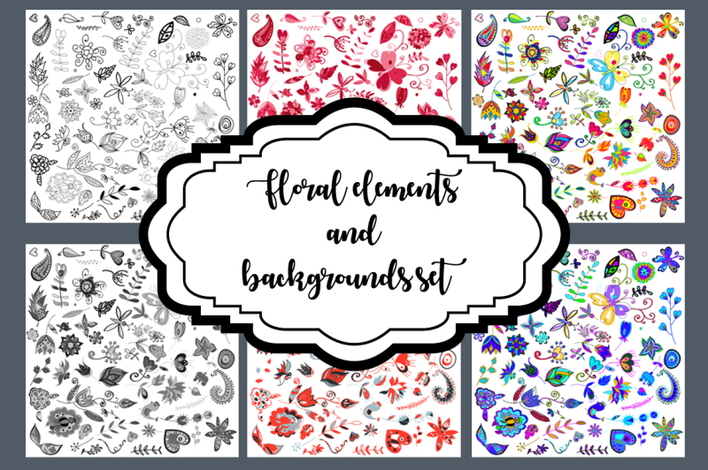 floral-elements-and-backgrounds-set