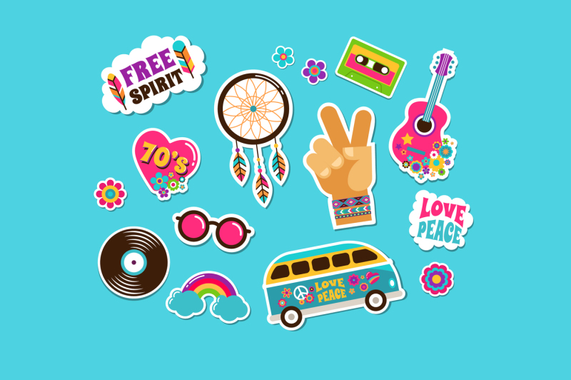 hippie-60-s-boho-stickers-icons