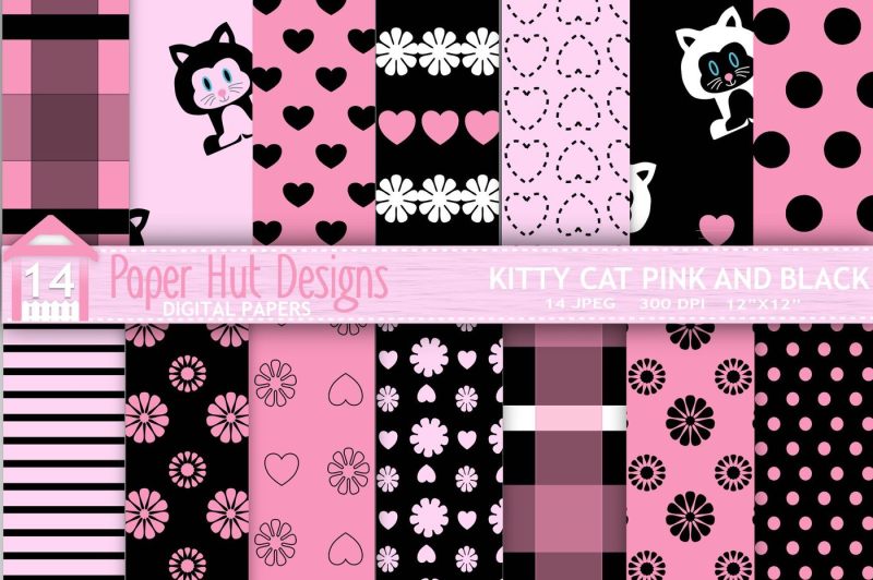 kitty-cat-pink-and-black-mixed-pretty-digital-papers