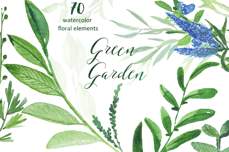 green-garden-watercolor-clip-art-collection