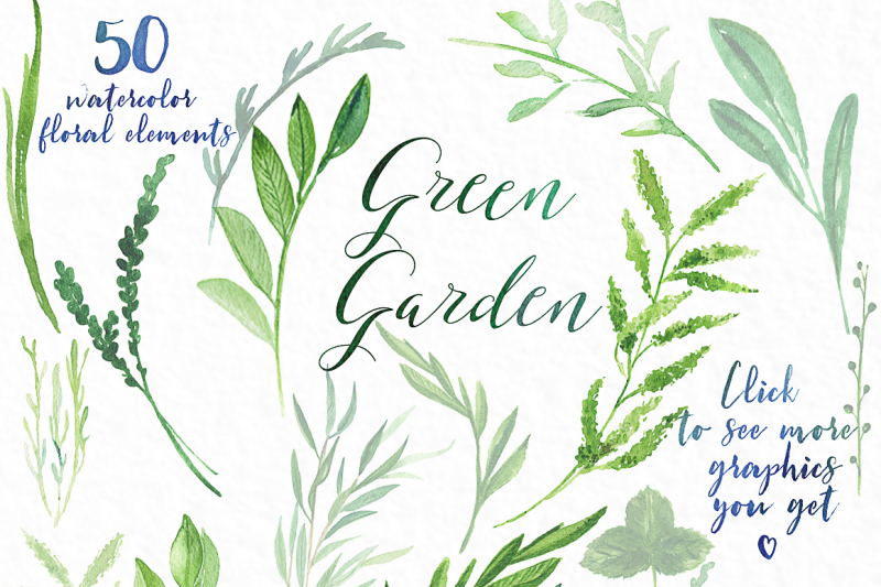 green-garden-watercolor-clip-art-collection