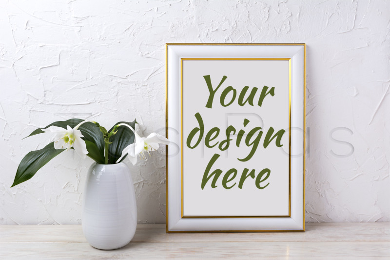 gold-decorated-frame-mockup-with-tender-white-lily-in-vase