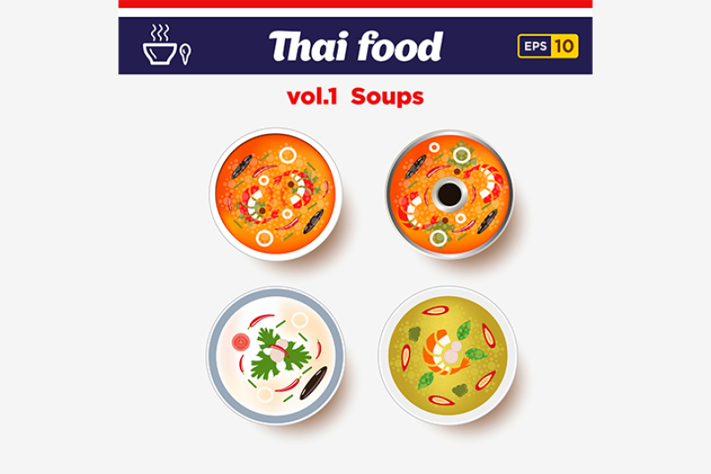 thai-food-icon-set-hot-spicy-chilly-soups-with-shrimps-and-coconut-milk