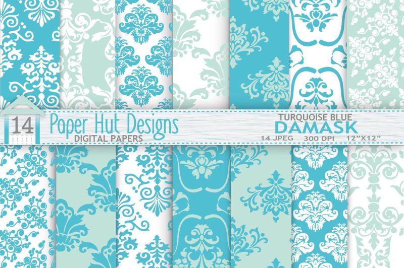 turquoise-damask-digital-papers