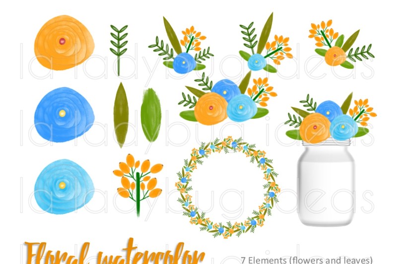 floral-watercolor-clip-art-set-orange-and-blue