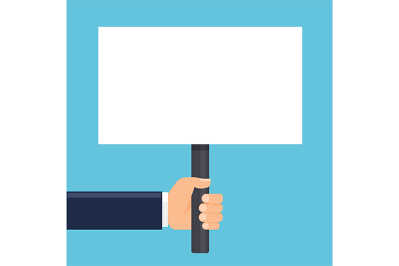 hand-holding-various-signs-or-blank-poster-horizontal-format-flat-style-vector-illustration
