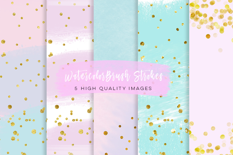 watercolor-brush-strokes-with-gold-paper-diy-wedding-whimsical-paper-rainbow-pastel-paper-pastel-and-gold-digital-papers-fairy-rainbow