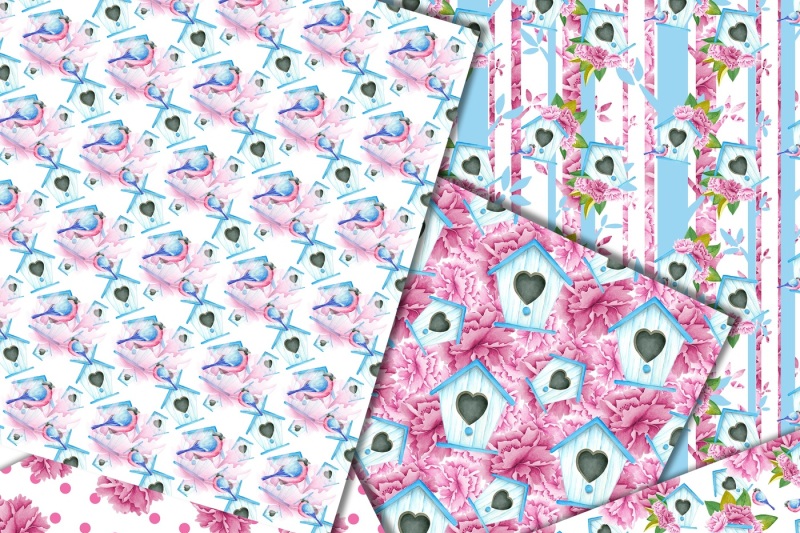pink-and-blue-bird-house-patterns
