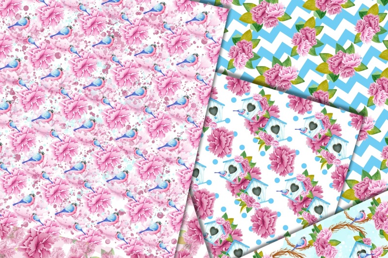 pink-and-blue-bird-house-patterns