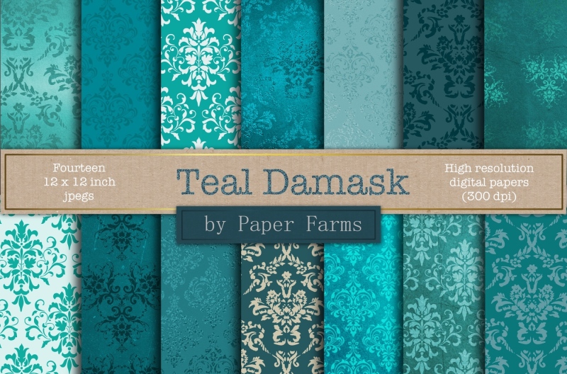 teal-damask-patterns