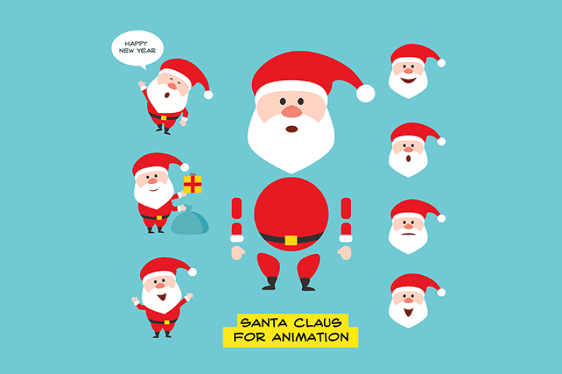 cartoon-character-santa-claus-in-various-positions-in-flat-style