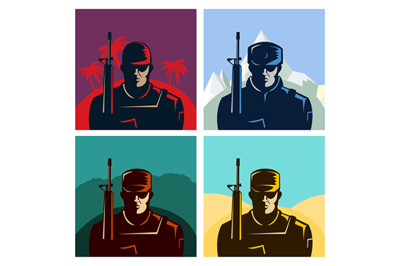 soldier-badges-or-avatars-set-silhouette-with-rifle-vector-flat-design-marine-in-different-countries