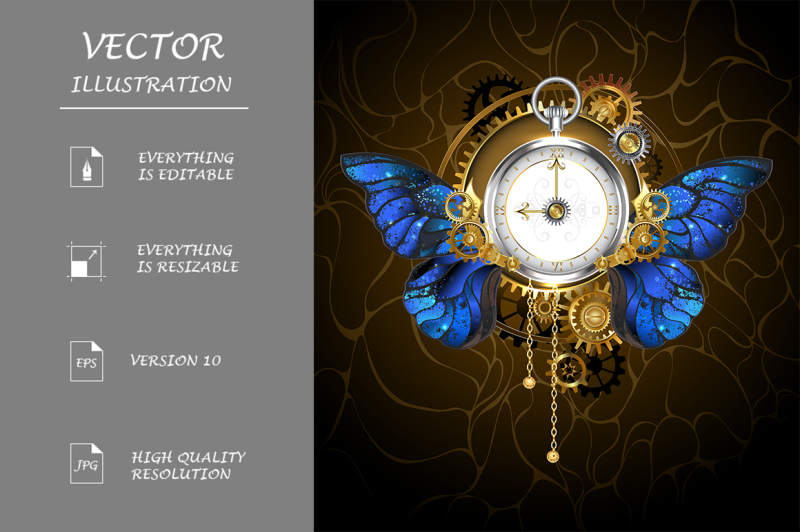 clock-with-blue-butterfly-wings-steampunk