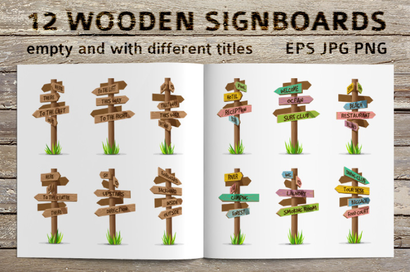 colored-and-wooden-signboards-set
