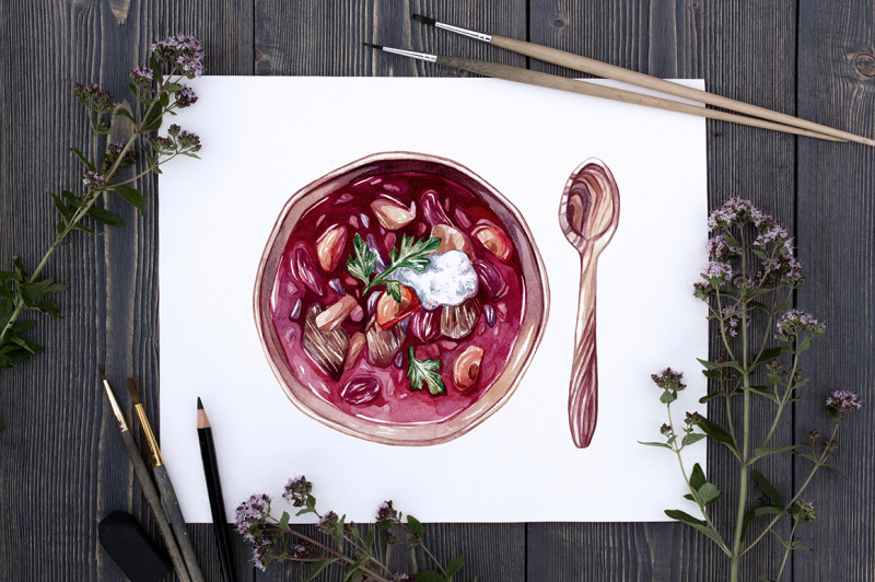 beetroot-soup-watercolor-ingredients