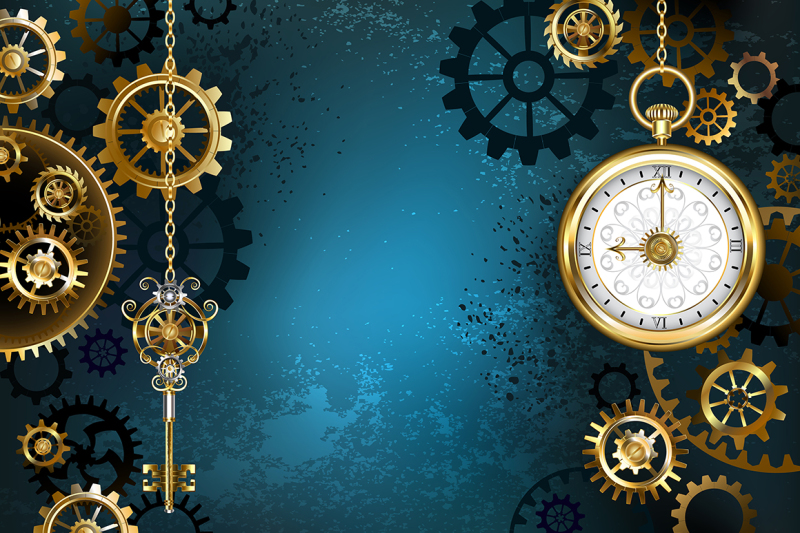 turquoise-background-with-gears-steampunk