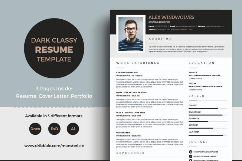 dark-classy-resume-3-pages