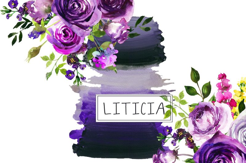 purple-flowers-watercolor-bouquets-clipart