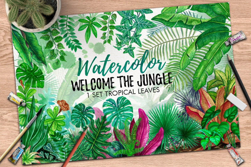 watercolor-tropical-leaves-in-the-jungle