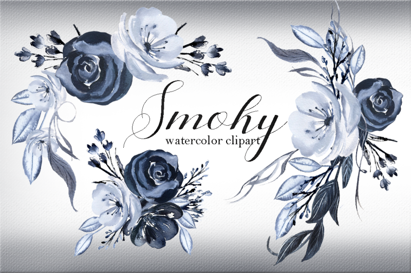 smoky-black-grey-watercolor-flowers-clipart