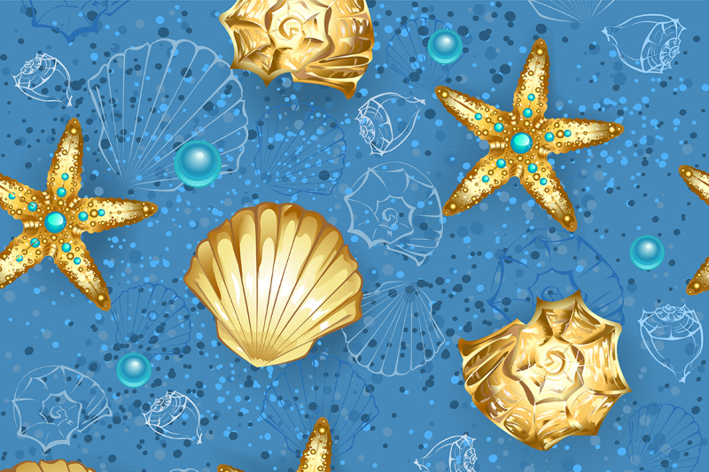 blue-seamless-of-gold-seashells