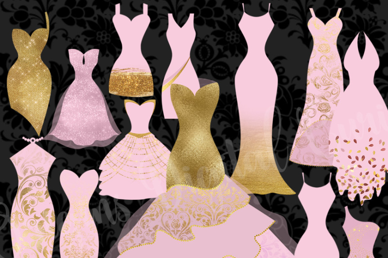 pink-and-gold-dresses-clipart