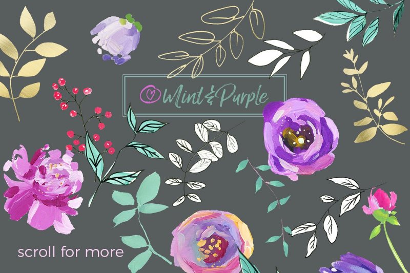 mint-and-purple-watercolor-flowers