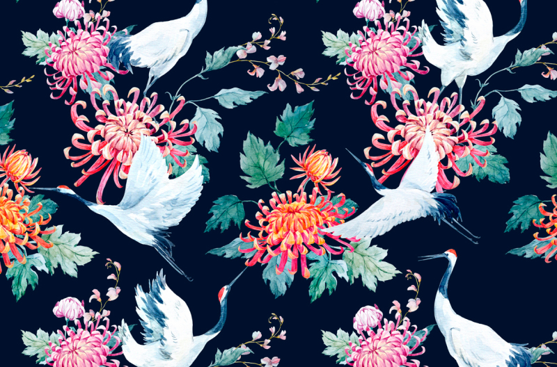 flowers-and-cranes-vector-psd