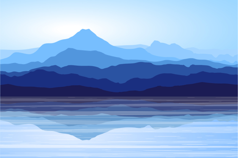 Blue Mountains and Sea. Vector Landscape. By MSA Graphics