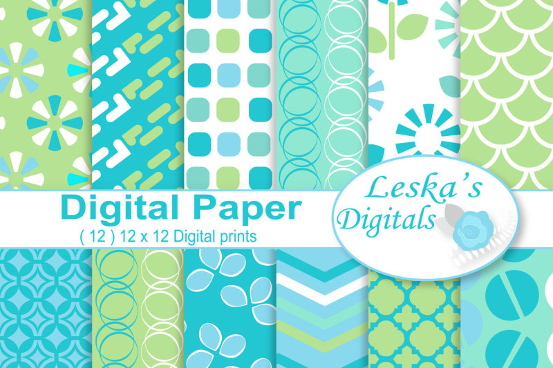 digital-scrapbook-papers-aqua-and-green