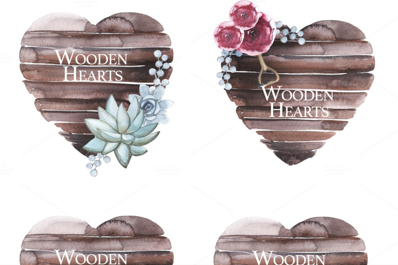 watercolor-wooden-hearts