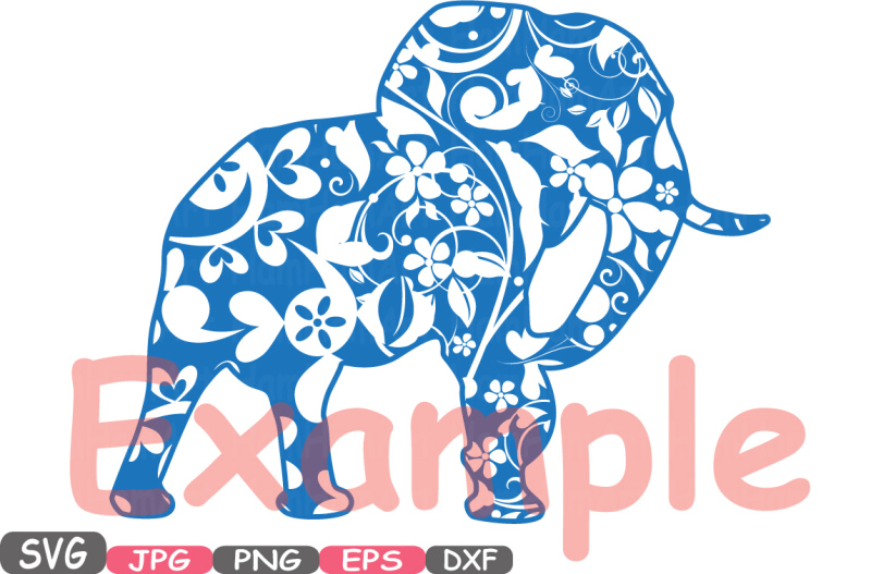 elephant-safari-mascot-flower-monogram-circle-cutting-files-svg-silhouette-school-clipart-illustration-eps-png-dxf-jpg-zoo-vector-362s