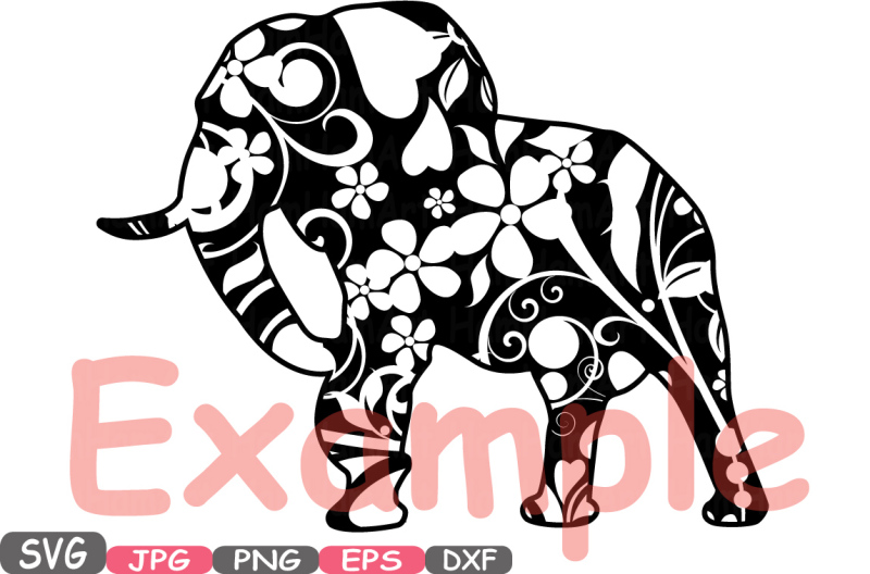 elephant-safari-mascot-flower-monogram-circle-cutting-files-svg-silhouette-school-clipart-illustration-eps-png-dxf-jpg-zoo-vector-362s