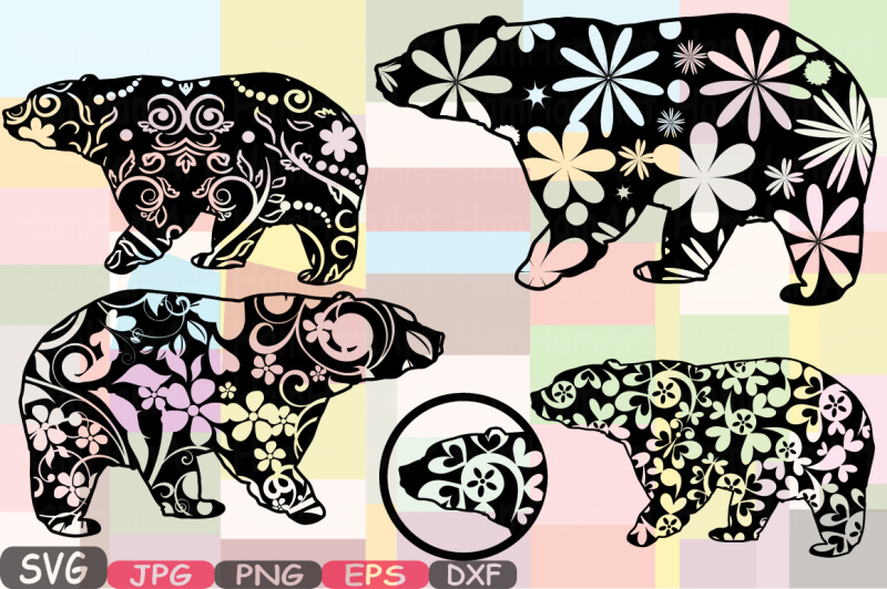 floral-bear-mascot-woodland-flower-monogram-circle-cutting-files-svg-silhouette-school-clipart-illustration-eps-png-dxf-zoo-vector-367s