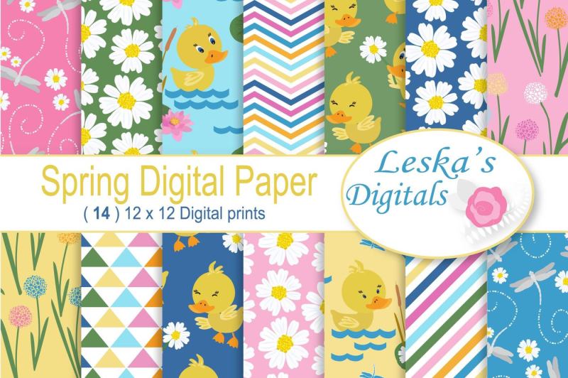 spring-duck-pond-digital-paper-pack