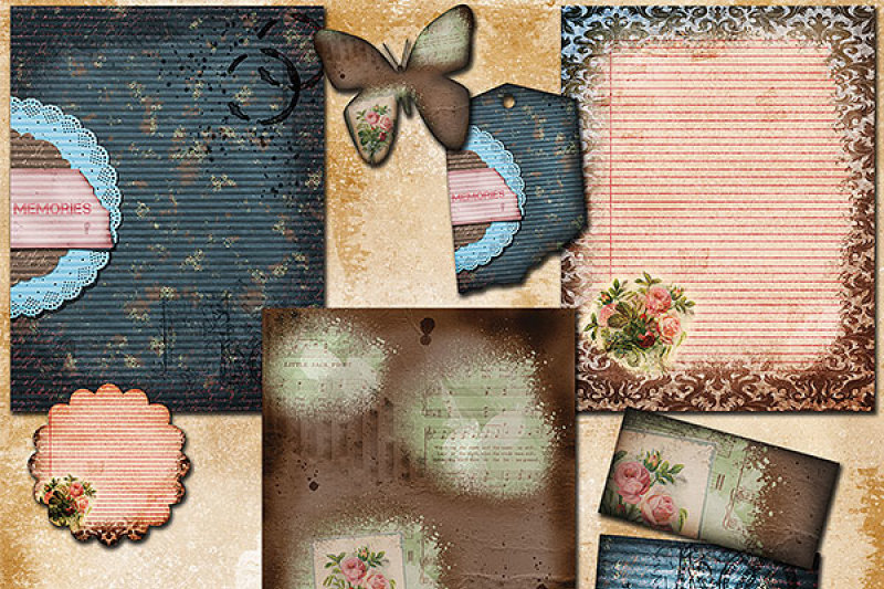 Vintage Memories Journal Papers By Lavender Mint Graphics | TheHungryJPEG