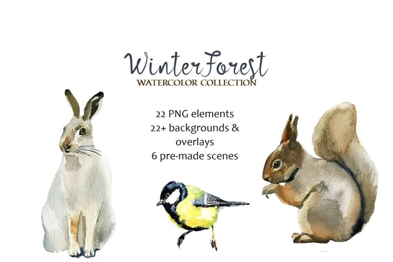 winter-forest-watercolor-clipart-pine-trees-animals-backgrounds