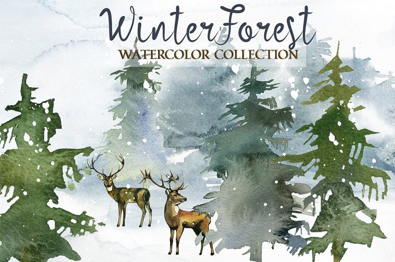 winter-forest-watercolor-clipart-pine-trees-animals-backgrounds