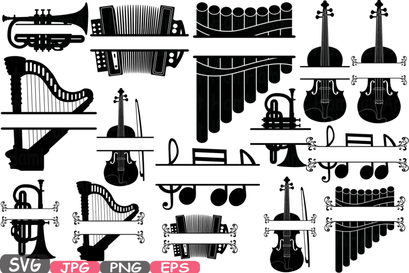 music-instruments-split-and-circle-frame-silhouette-svg-music-note-printable-clipart-panpipe-accordion-violin-trumpet-harp-graphic-design-613s