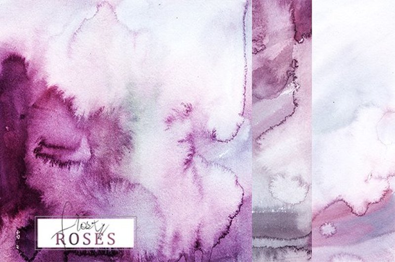 frosty-roses-watercolor-flowers-pink-purple-white-roses-collection