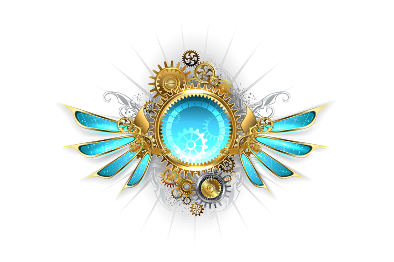 banner-with-glass-mechanical-wings-steampunk