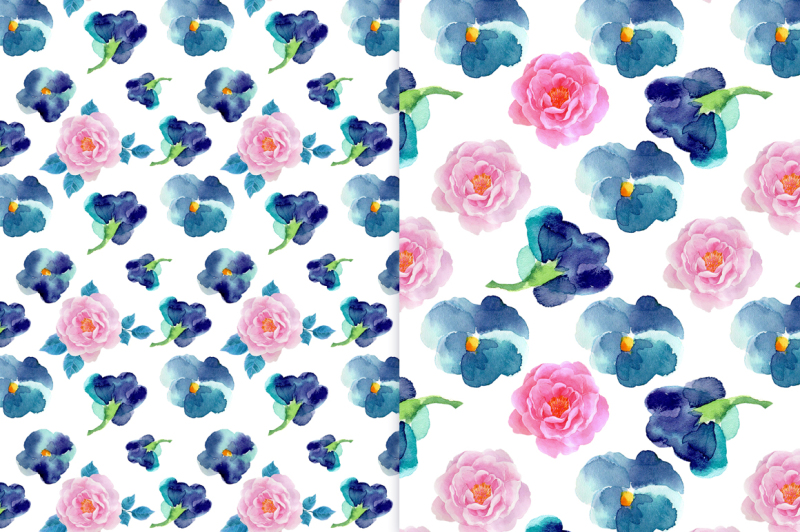 watercolor-patterns-with-violets-and-roses