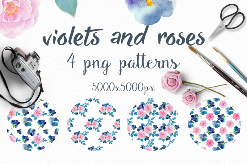 watercolor-patterns-with-violets-and-roses