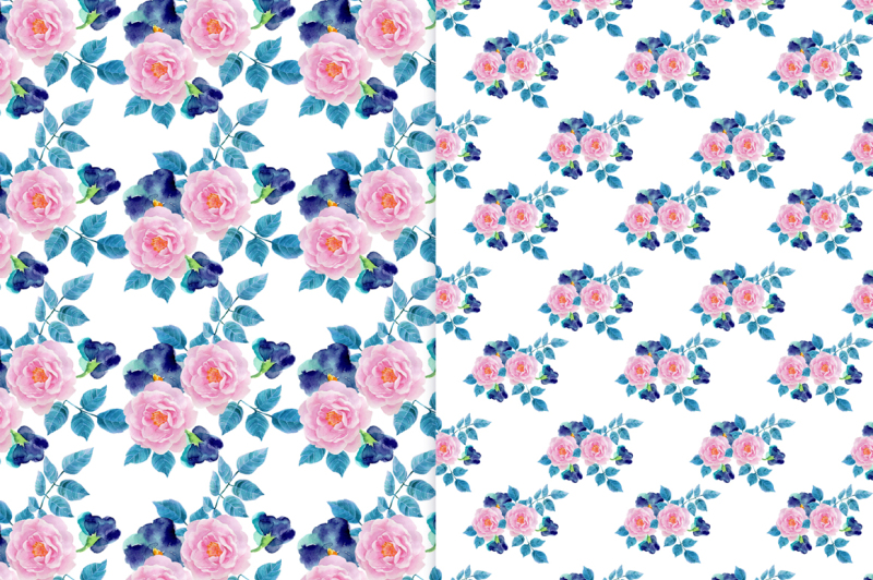 watercolor-patterns-with-violets-and-roses