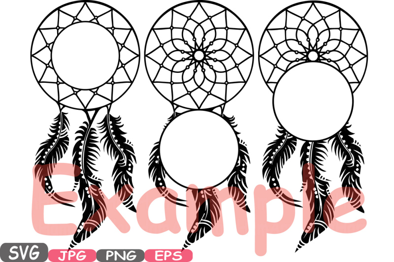 dream-catcher-circle-svg-monogram-silhouette-cutting-files-svg-frame-clipart-boho-bohemian-dream-designs-feathers-pack-indian-native-500s