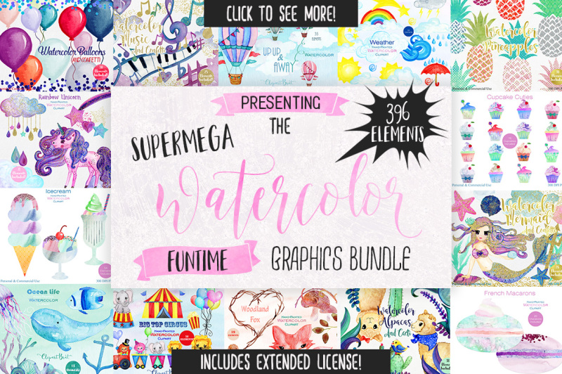 fun-and-cute-watercolor-graphics-bundle